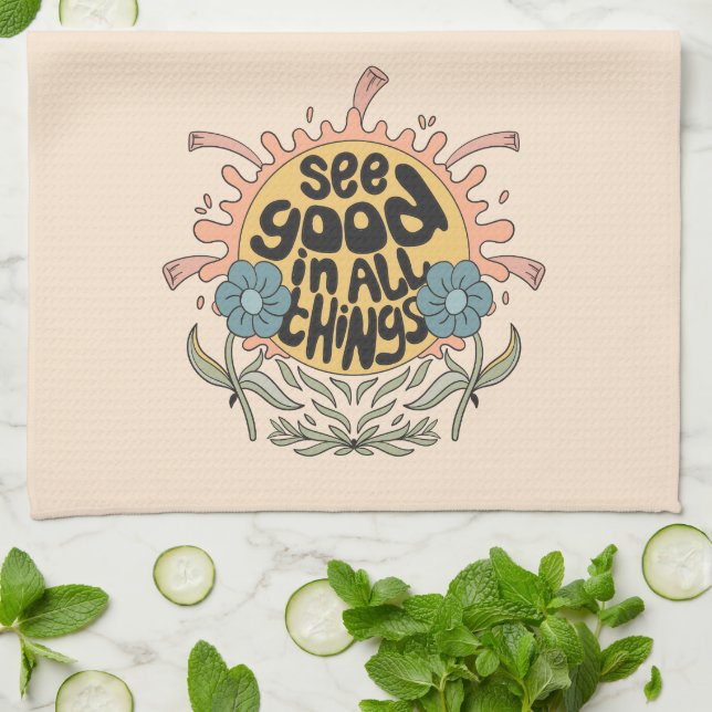 See Good in all Things Hippie Graphic Kitchen Towel (Folded)