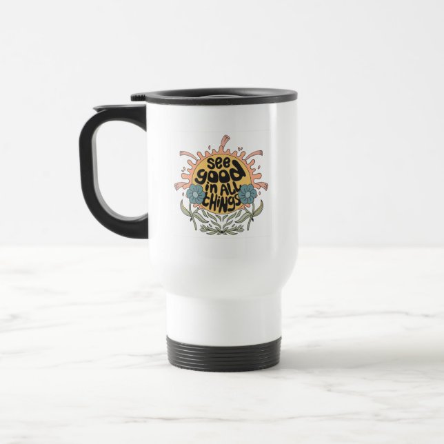 See Good in all Things Hippie Graphic Travel Mug (Left)