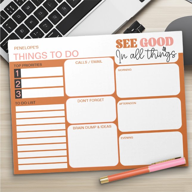 See Good in all Things To Do List Daily Planner Notepad (To Do List Daily Planner with Editable Section Titles by Darling & May)