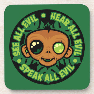 See, Hear and Speak All Evil Monkey Beverage Coaster