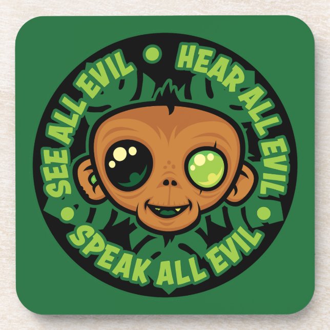 See, Hear and Speak All Evil Monkey Beverage Coaster (Front)