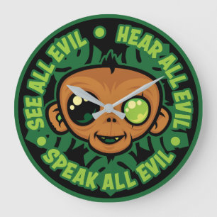 See, Hear and Speak All Evil Monkey Large Clock