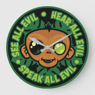 See, Hear and Speak All Evil Monkey Large Clock