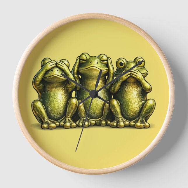 See Hear Speak No Evil Funny Frogs Clock (Front)