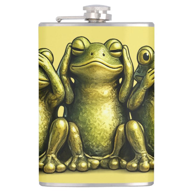 See Hear Speak No Evil Funny Frogs Flask (Front)
