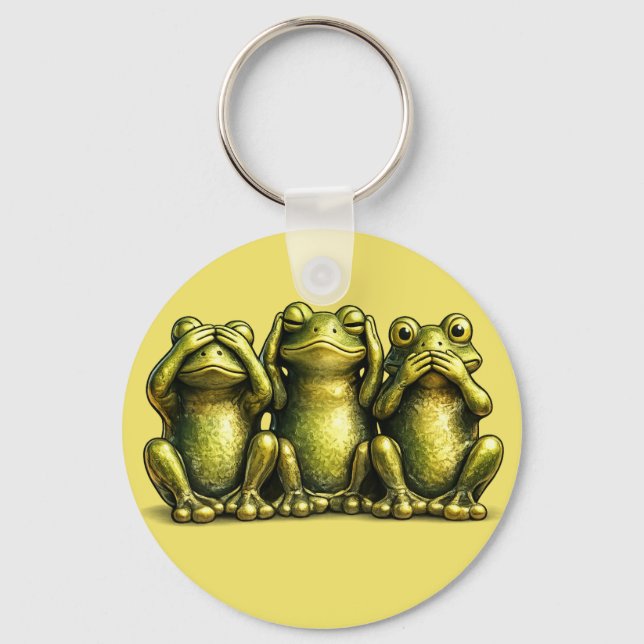 See Hear Speak No Evil Funny Frogs Keychain (Front)
