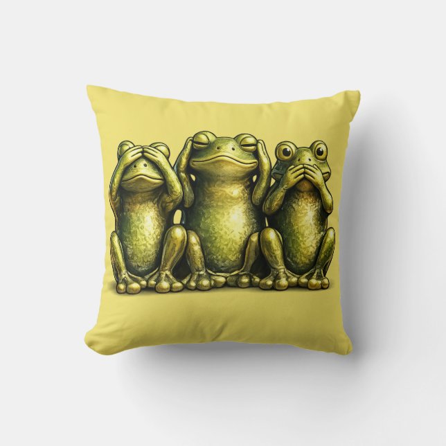 See Hear Speak No Evil Funny Frogs Throw Pillow (Front)
