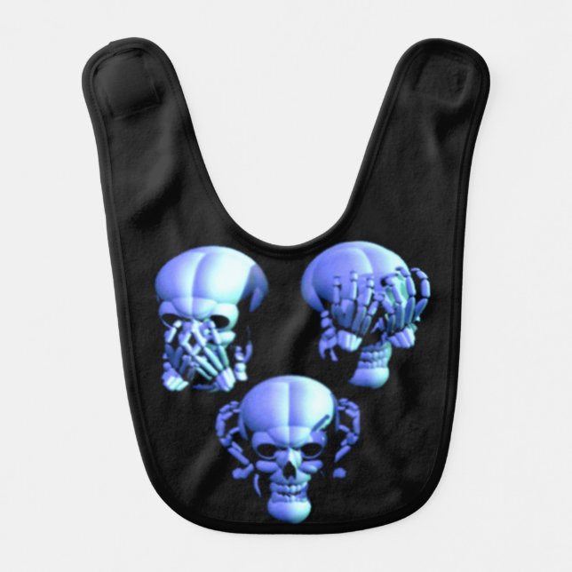 See Hear Speak No Evil Skulls Baby Bib (Front)