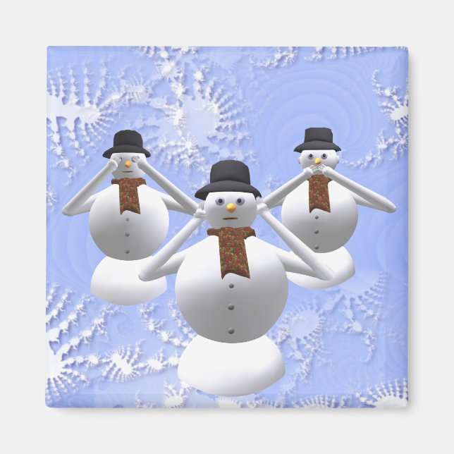 See, Hear, Speak No Evil Snowman Christmas Magnet (Front)