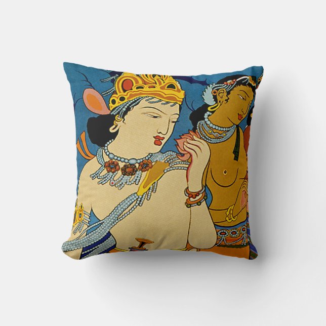 See India ~ Ajanta Frescoes Throw Pillow (Front)