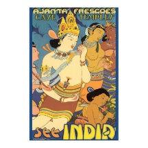 See India Cave Temples Vintage Travel Poster