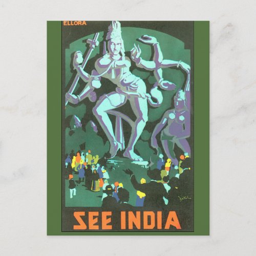 See India Vintage Travel Poster Postcard