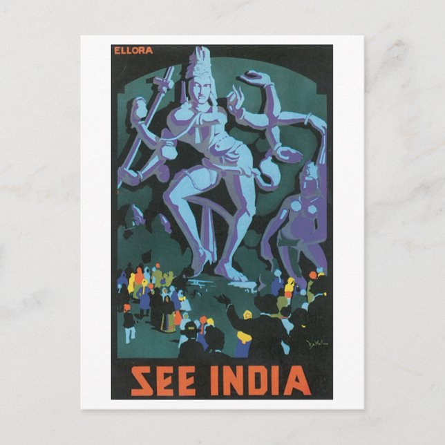 See India Vintage Travel Poster Postcard (Front)