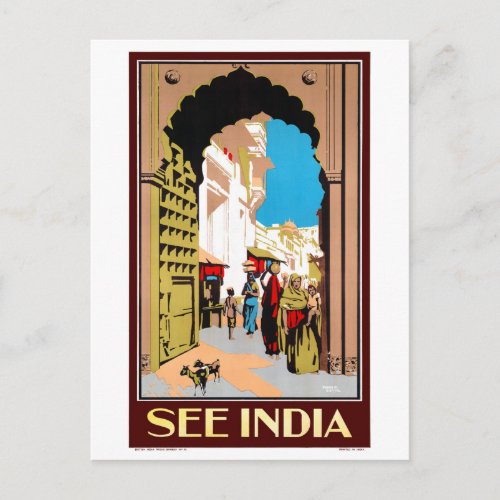 See India Vintage Travel Poster Restored Postcard