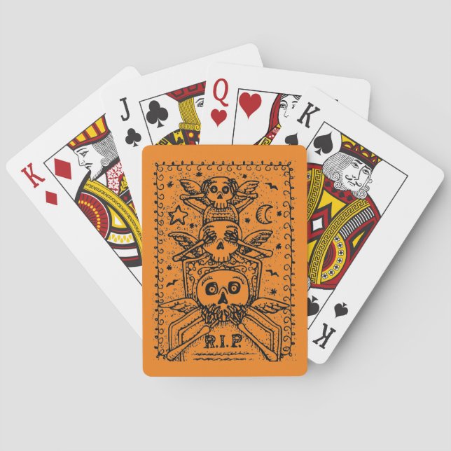 SEE NO EVIL CEMETERY SKELETON TOMBSTONE, HALLOWEEN POKER CARDS (Back)