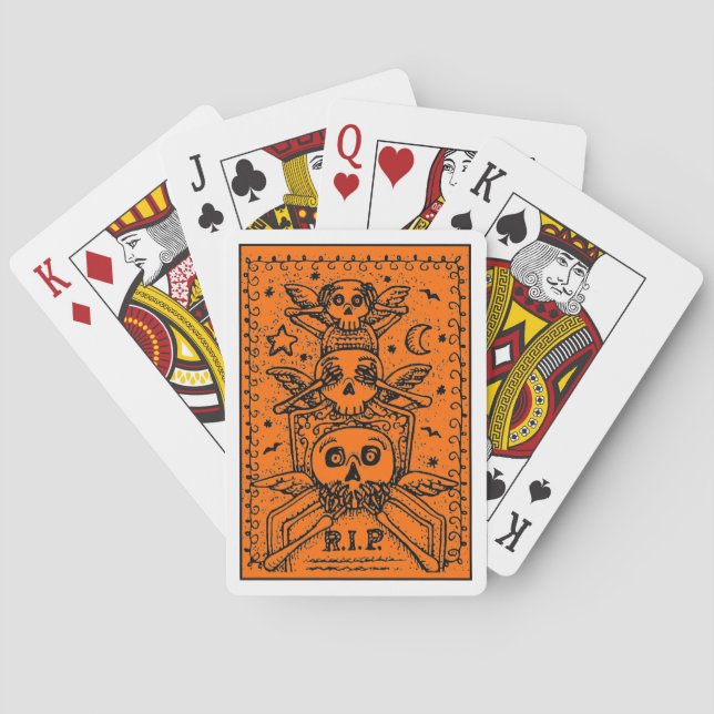 SEE NO EVIL CEMETERY SKELETON TOMBSTONE, HALLOWEEN POKER CARDS (Back)