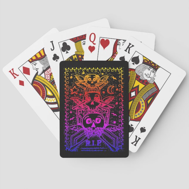 SEE NO EVIL CEMETERY SKELETON TOMBSTONE, HALLOWEEN POKER CARDS (Back)