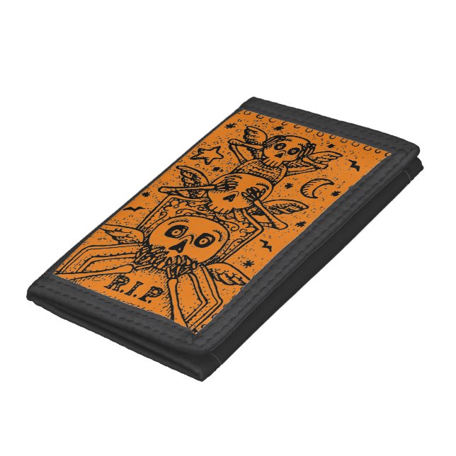 SEE NO EVIL CEMETERY SKELETON TOMBSTONE, HALLOWEEN TRIFOLD WALLET (Bottom)