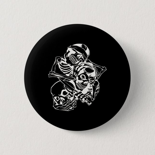 See No Evil Hear No Evil Speak No Evil 3 Wise Skel Button (Front)