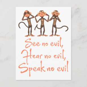 See no evil - hear no evil - speak no evil - postcard