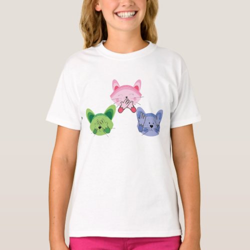 See No Evil Hear Speak No evil Cats Funny Kids T_Shirt