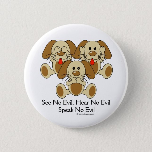 See No Evil Puppies Button (Front)