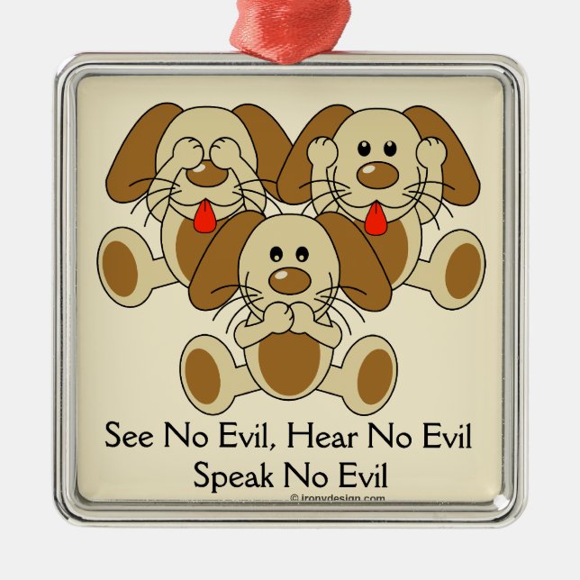 See No Evil Puppies Metal Ornament (Front)