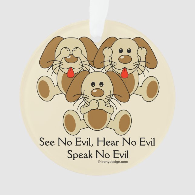 See No Evil Puppies Ornament (Front)