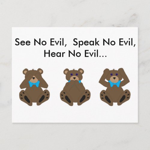 See No Evil Speak No Evil Hear No Evil Postcard