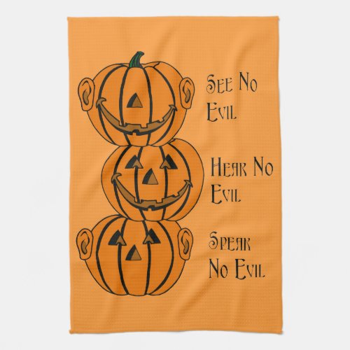 See No Hear No Speak No Evil Pumpkin Kitchen Towel