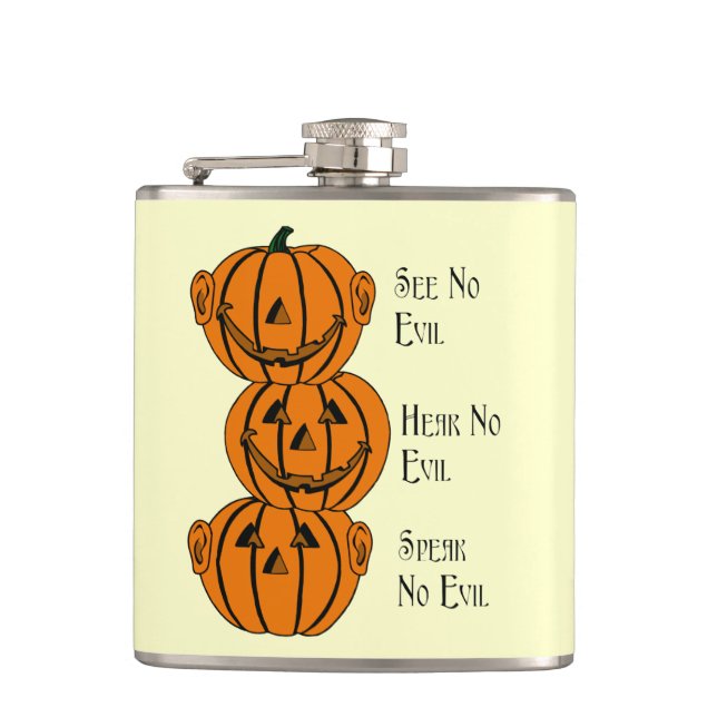 See No, Hear No, Speak No Evil Pumpkins Flask (Front)