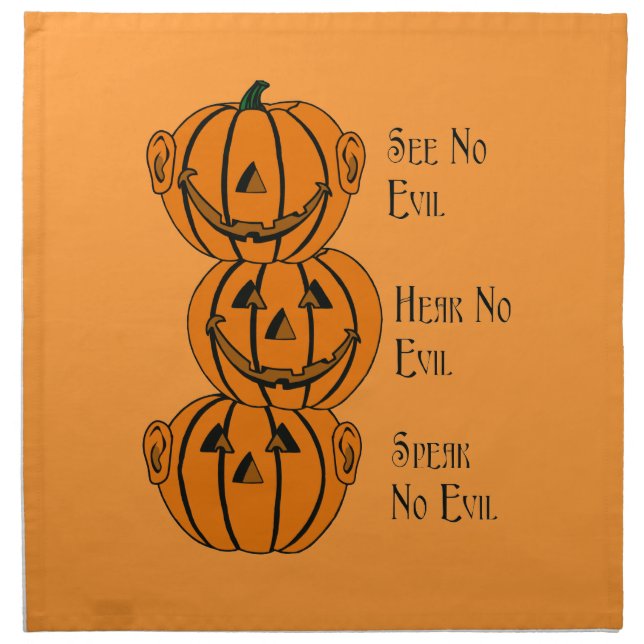 See No, Hear No, Speak No Evil Pumpkins Napkins (Front)