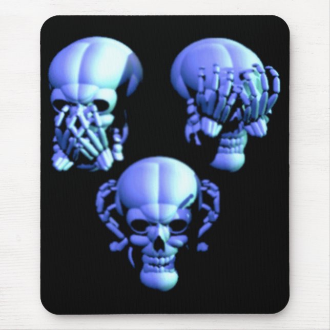 See No, Hear No, Speak No Evil Skulls Mouse Pad (Front)
