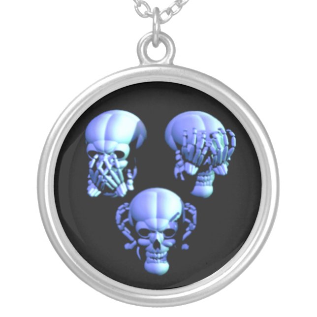 See No, Hear No, Speak No Evil Skulls Necklace (Front)