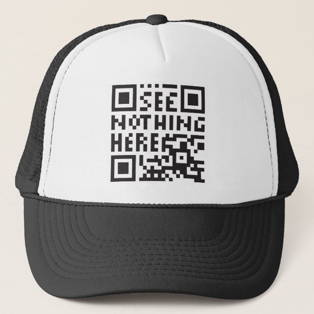 see nothing here - dummy, anti-surveillance qr co trucker hat (Front)