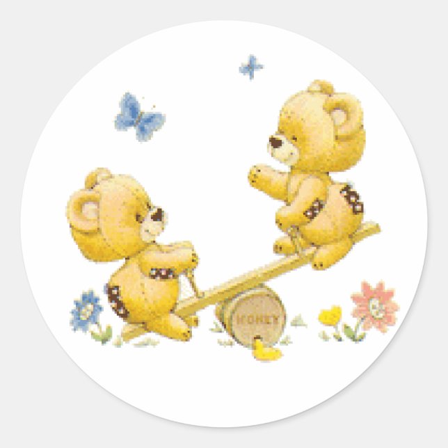 See Saw Bears Classic Round Sticker (Front)