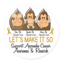 See Speak Hear No Appendix Cancer 2 Classic Round Sticker