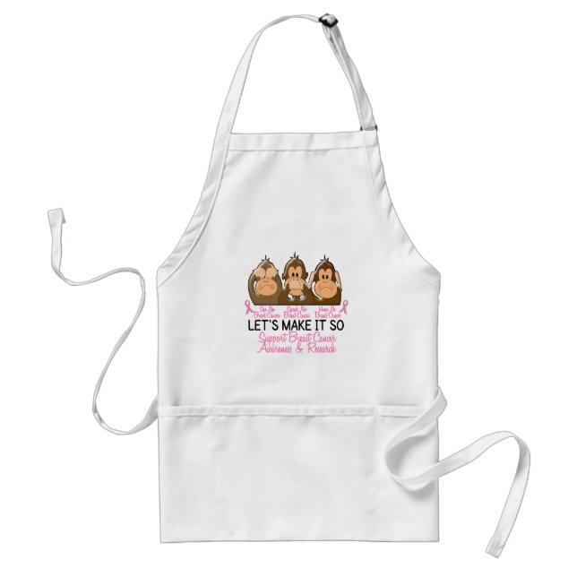See Speak Hear No Breast Cancer 2 Adult Apron (Front)