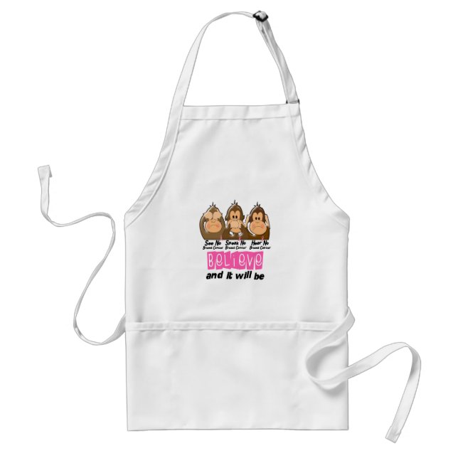 See Speak Hear No Breast Cancer 3 Adult Apron (Front)