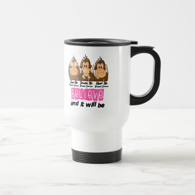 See Speak Hear No Breast Cancer 3 Travel Mug (Right)