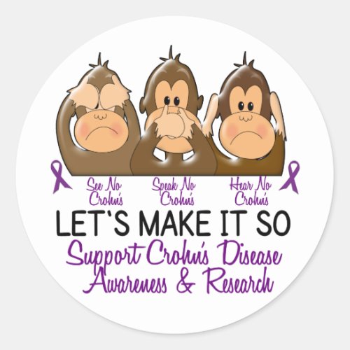 See Speak Hear No Crohns Disease 2 Classic Round Sticker