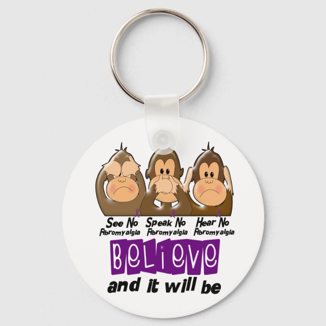See Speak Hear No Fibromyalgia 3 Keychain (Front)