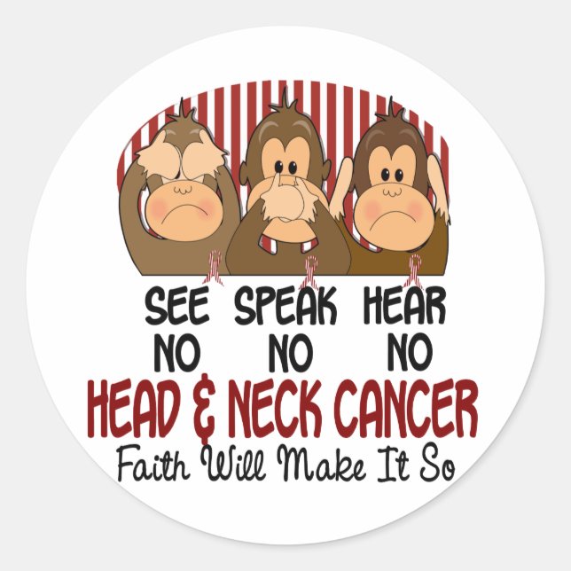 See Speak Hear No Head and Neck Cancer 1 Classic Round Sticker (Front)