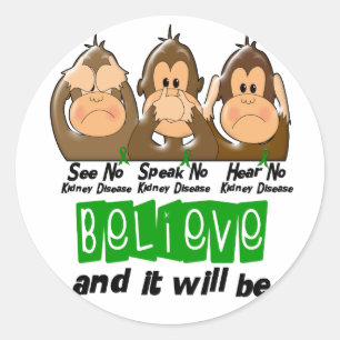 See Speak Hear No Kidney Disease 3 Classic Round Sticker