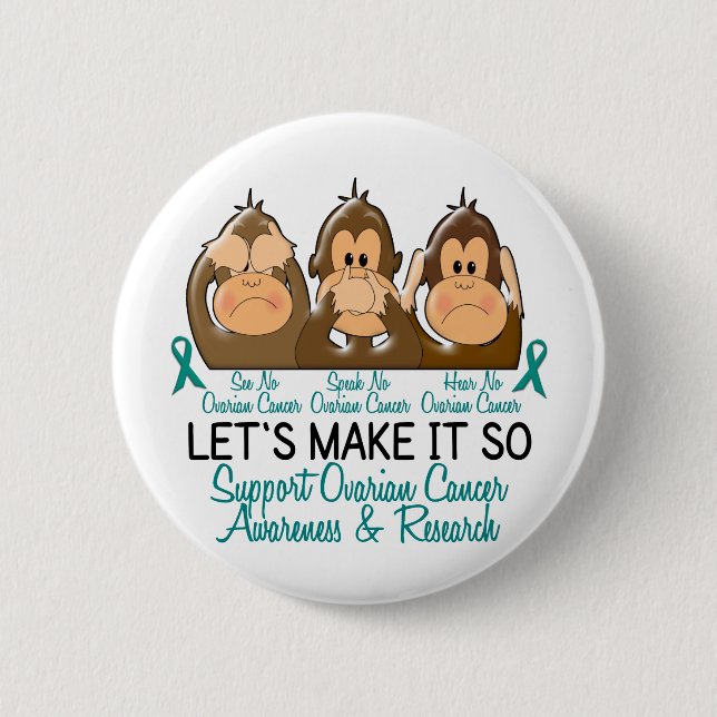 See Speak Hear No Ovarian Cancer 2 Pinback Button (Front)