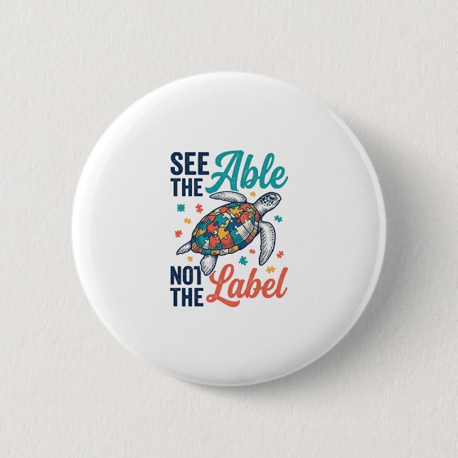 See the Able Turtle Puzzle Awareness Shirt Design_ Button (Front)