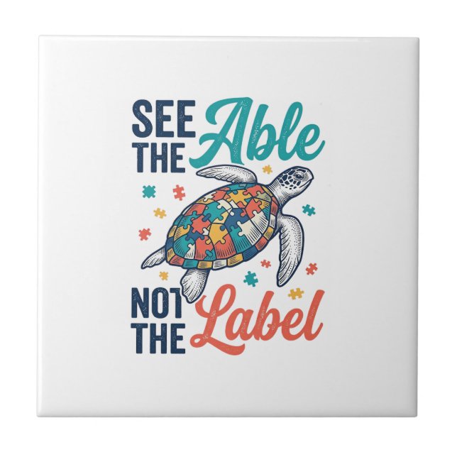 See the Able Turtle Puzzle Awareness Shirt Design_ Ceramic Tile (Front)