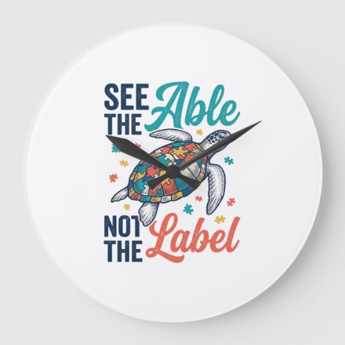 See the Able Turtle Puzzle Awareness Shirt Design_ Large Clock