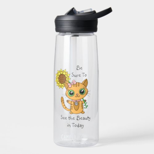 See The Beauty  Orange Cat and Sunflower  Water Bottle