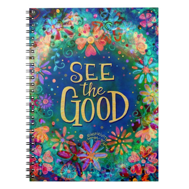 See the Good Floral Pretty Blue Inspirivity Notebook (Front)